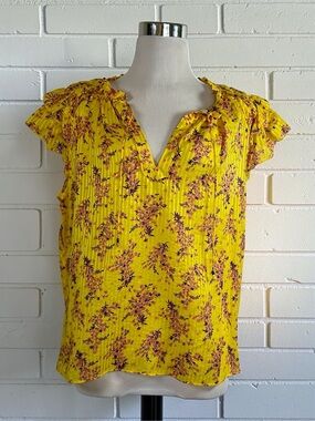 Ulla Johnson Lilo Flutter Sleeve Silk Blend Yellow Floral Top  - Size 8